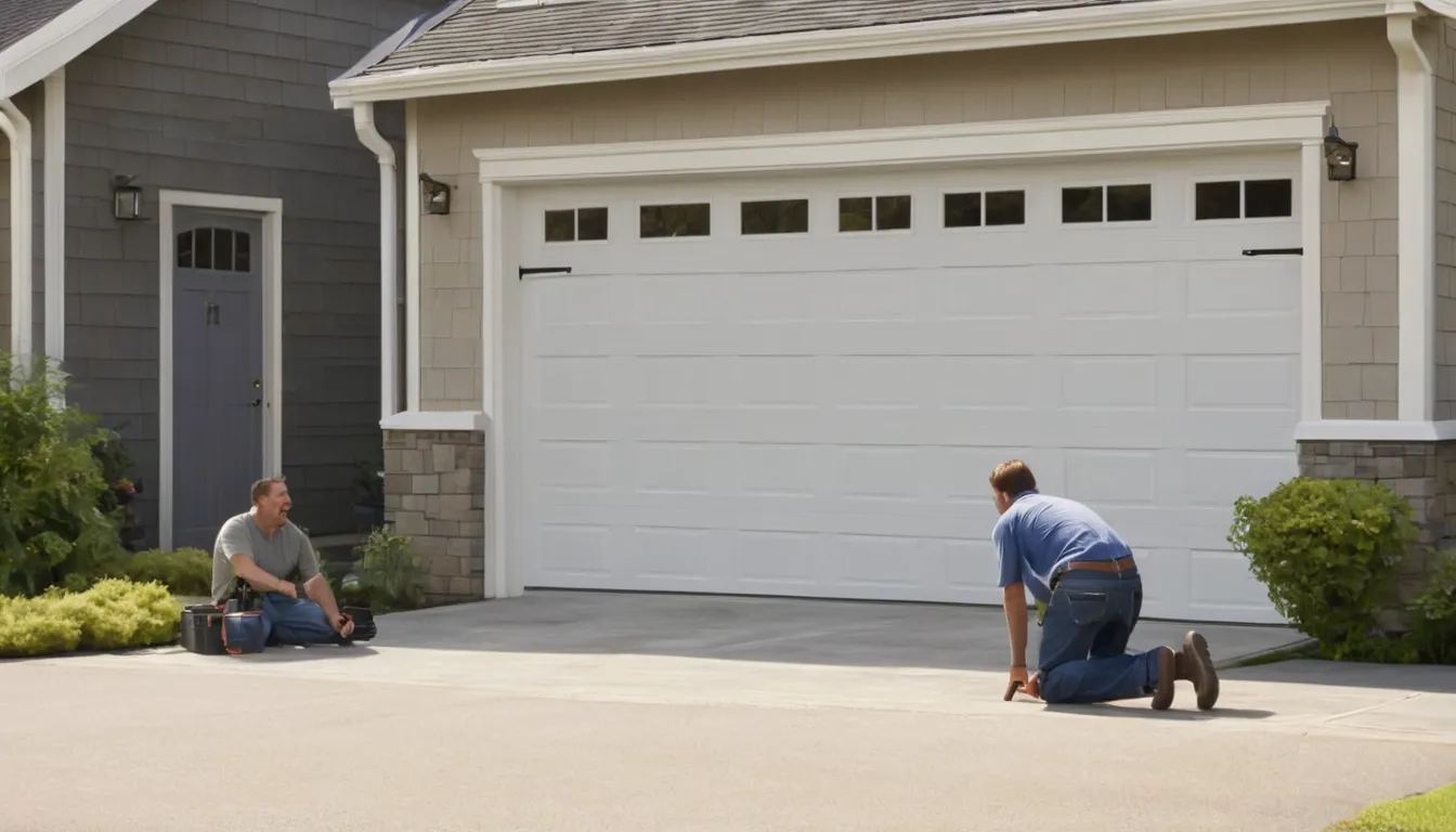 Friendly garage door provider checking a residential garage door in Cincinnati