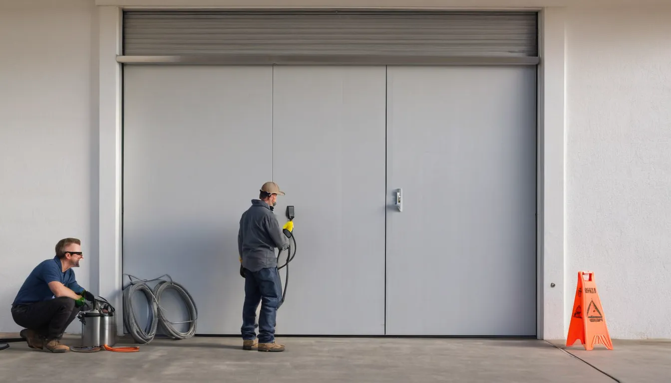 A provider checking a torsion spring above a garage door at a home in Cincinnati